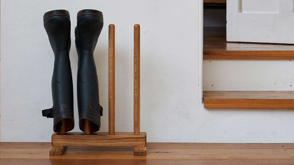 Oak Wellington Boot Stand in a hallway