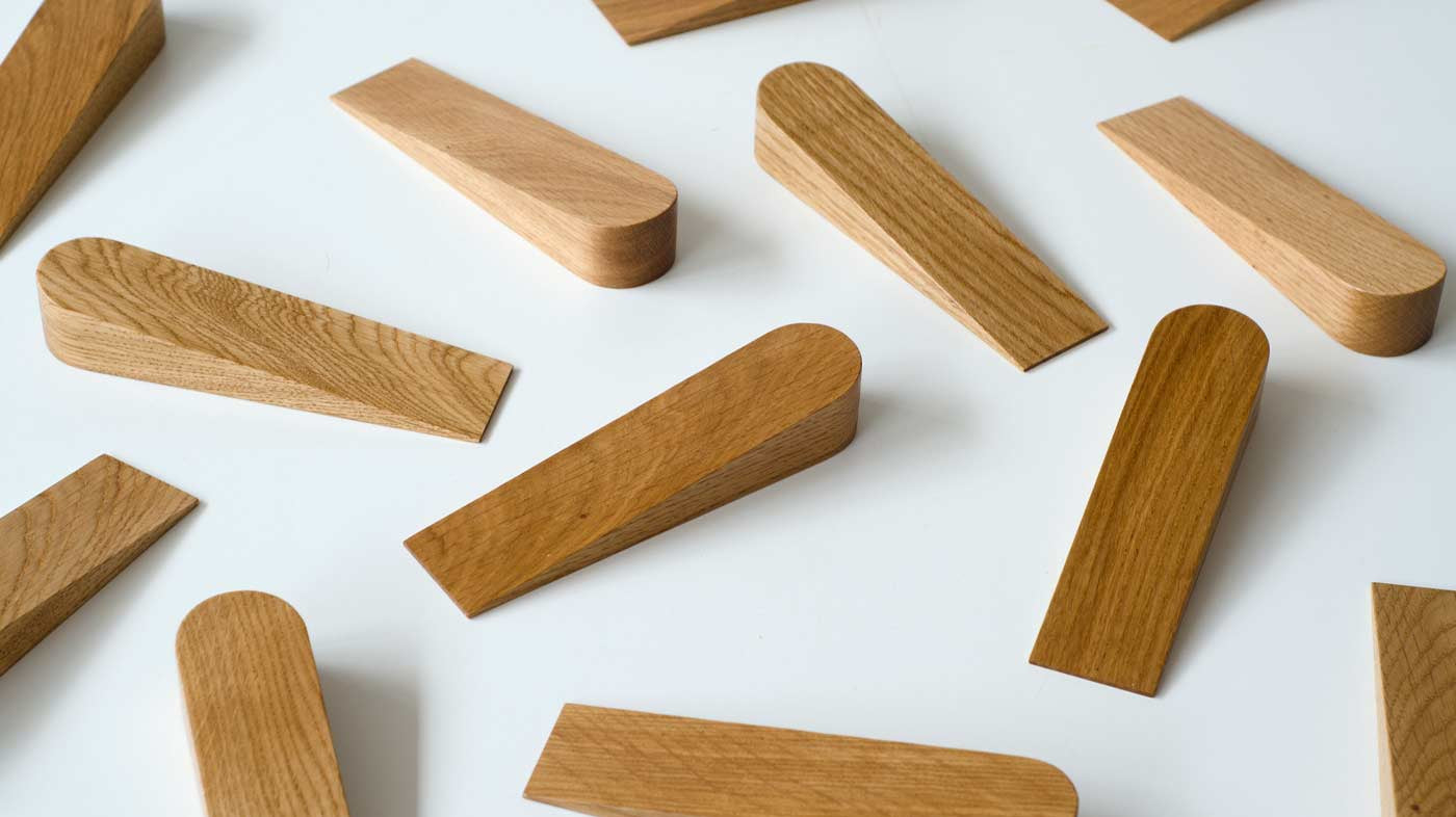 A collection of Oak Door Wedges handmade in solid Oak