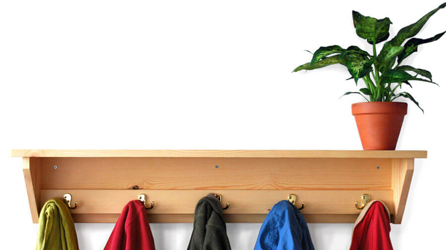 Wooden coat racks with coat hooks in various sizes