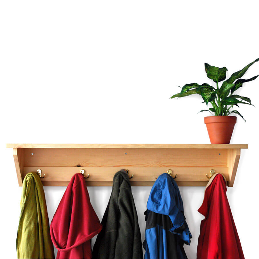 Wooden coat racks with coat hooks in various sizes