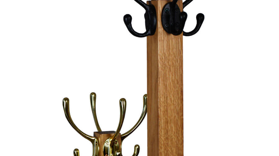 Oak Coat Stands with black or brass hooks