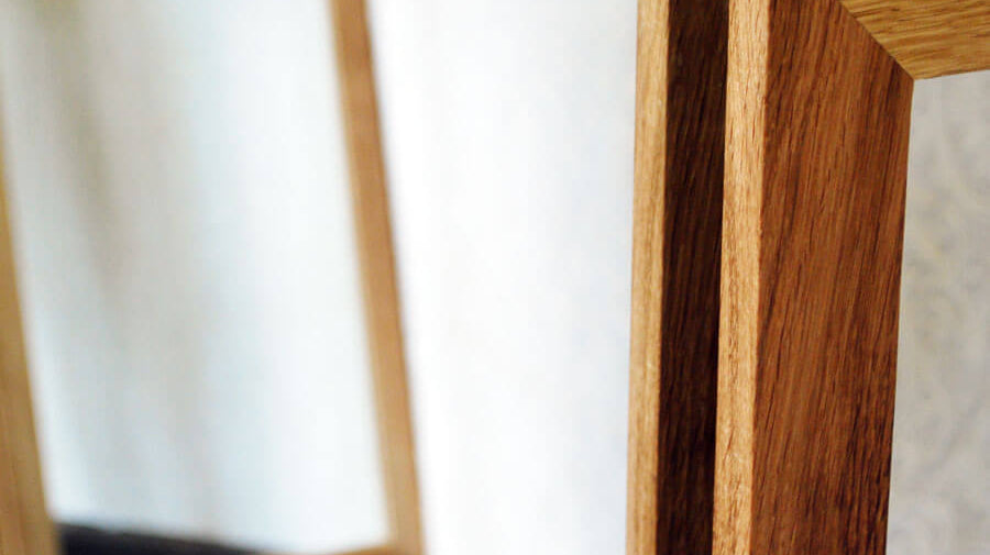 Oak framed mirror in detail