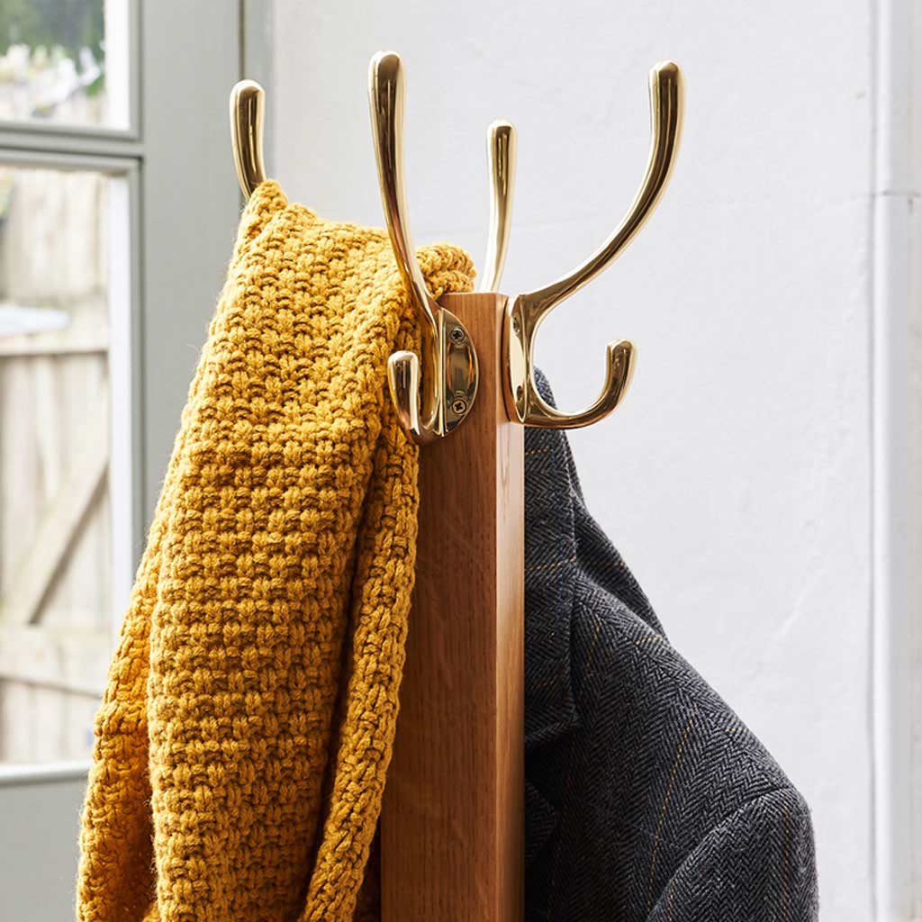 Mobile header image of Coat Stand with brass hooks in use