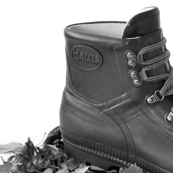 Detail of a Harris Dryboot in some leaves, part of our Footwear Collection