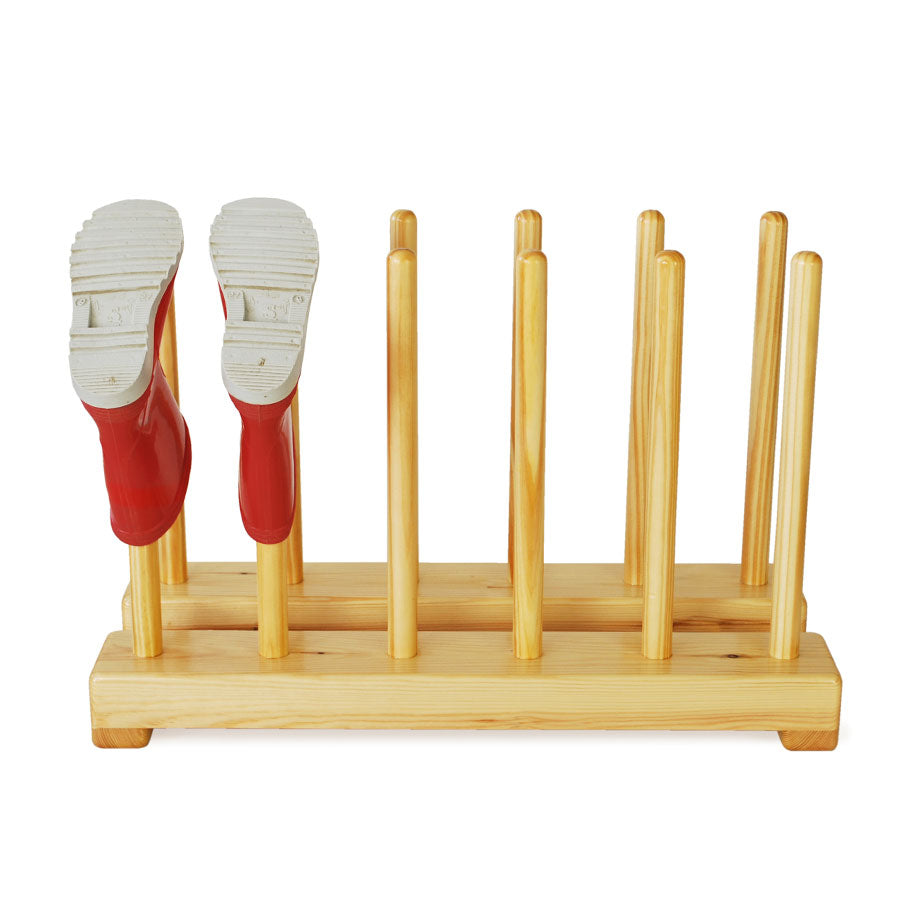 Kids wooden welly rack for 6 pairs of childrens boots