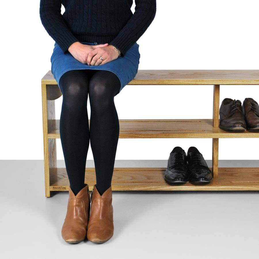 Shoe Bench in solid Oak. Bench seat with shoe storage beneath.