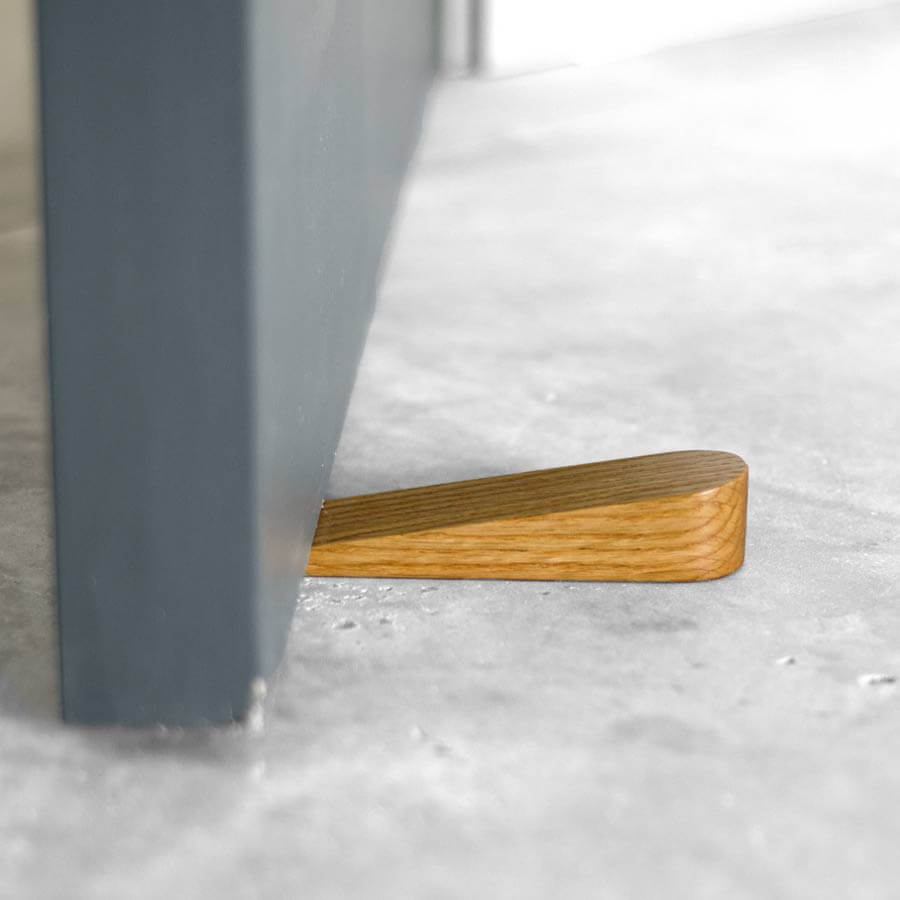 Oak door wedge in use