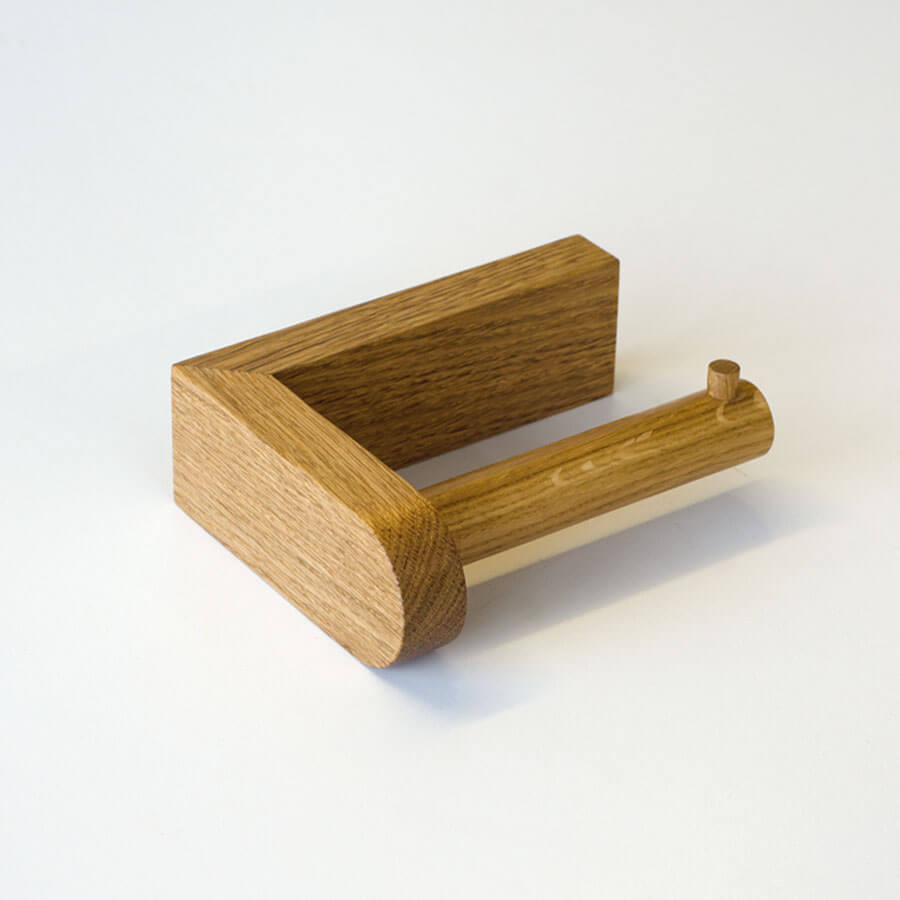 Wall mounted Oak Toilet Roll Holder