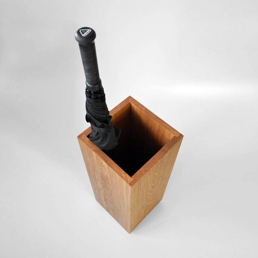 Umbrella stand in solid Oak viewed from above