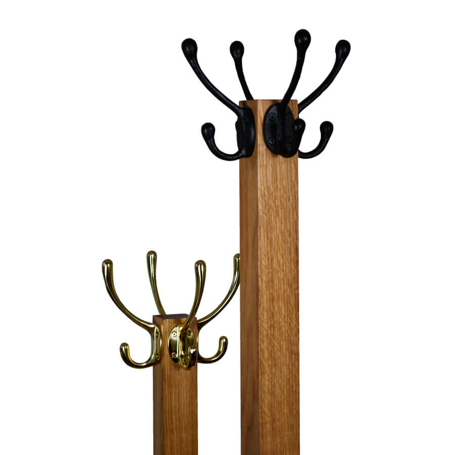 Oak Coat Stands with black or brass hooks