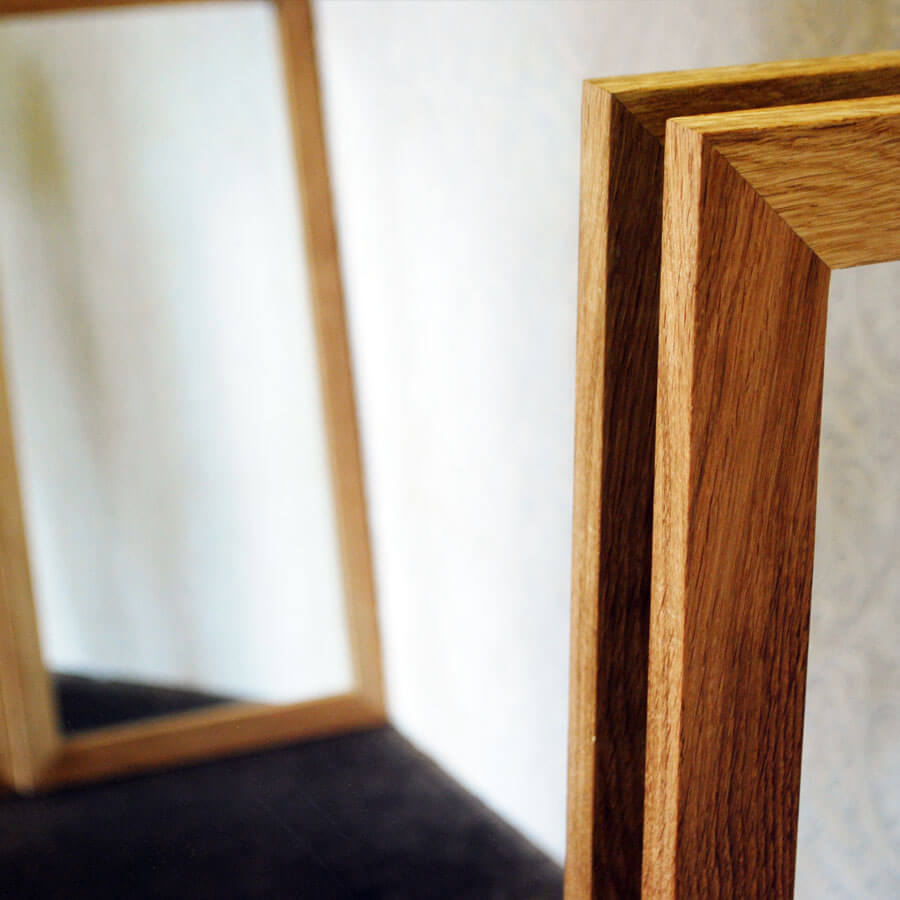 Oak framed mirror in detail