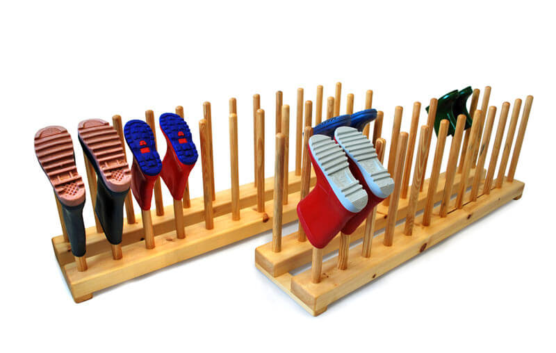 Free standing children's wellington racks in use