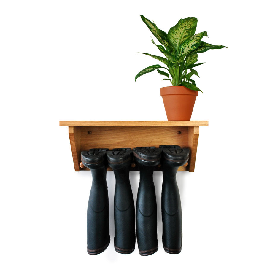 Welly Wall Rack Oak Wall Hanging Welly Rack With Shelf | Boot & Saw