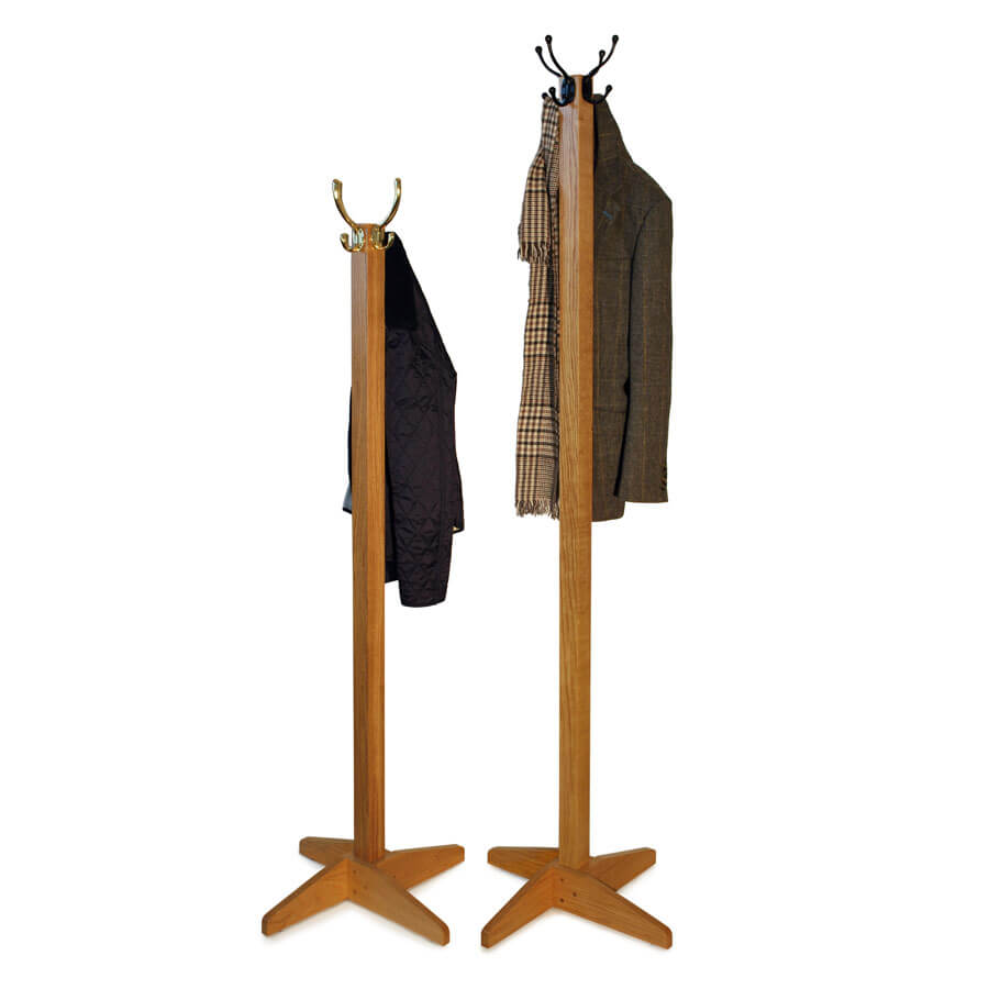 Solid Oak Coat Stands in a choice of sizes with brass or wrought iron hooks