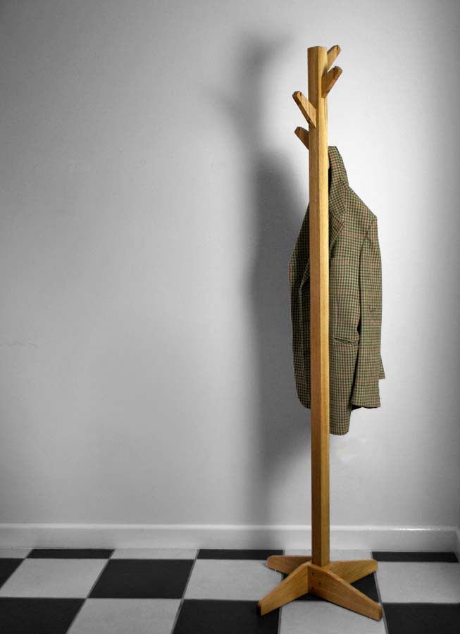 Oak Coat Tree Coat Stand in use