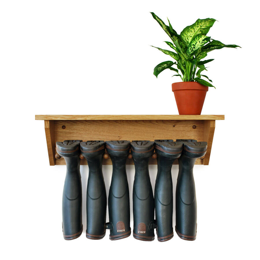 Oak Wall Mounted Welly Rack for 3 pairs of boots