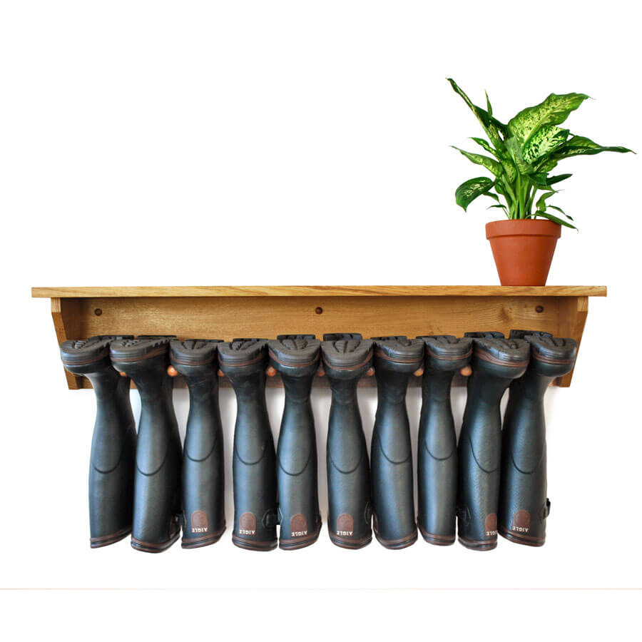 Oak Wall Mounted Welly Rack for 5 pairs of boots