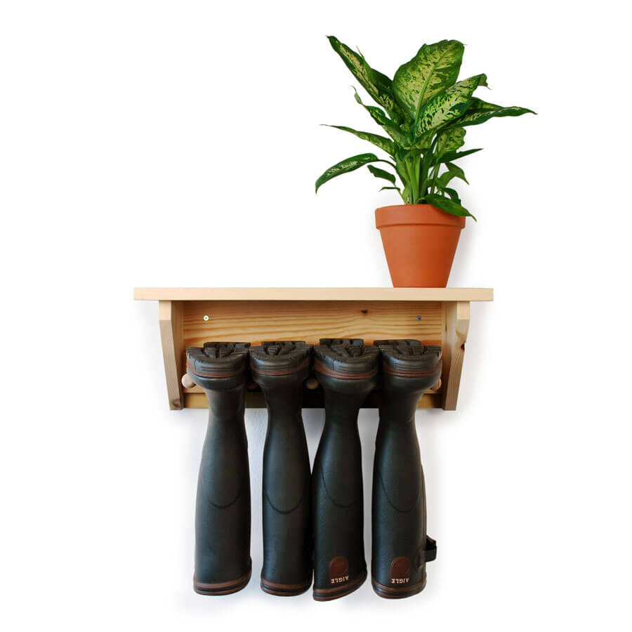 Wooden Wall Hanging Welly Rack for 2 pairs of boots