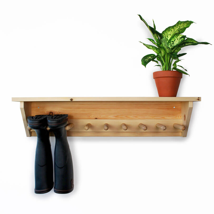 Pine Wall Hanging Welly Rack for 4 pairs of wellingtons