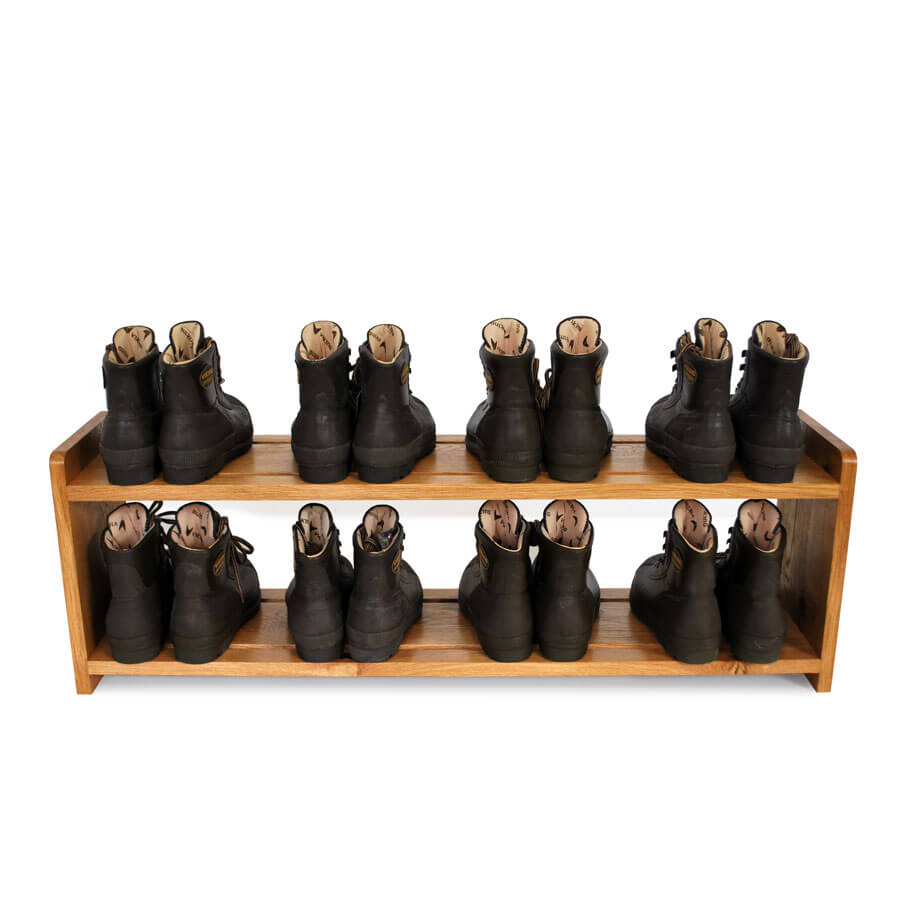 Oak Shoe Rack for 8 pairs of shoes with 2 shelves