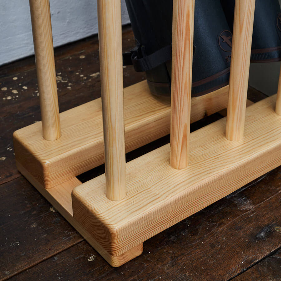 Handmade Welly Boot Stand base in detail